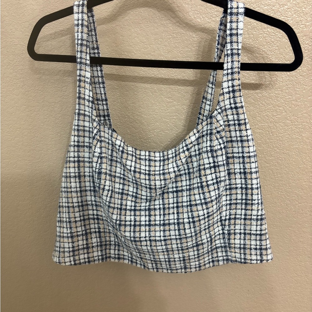 Abercrombie & Fitch Blue and White Plaid Crop Top